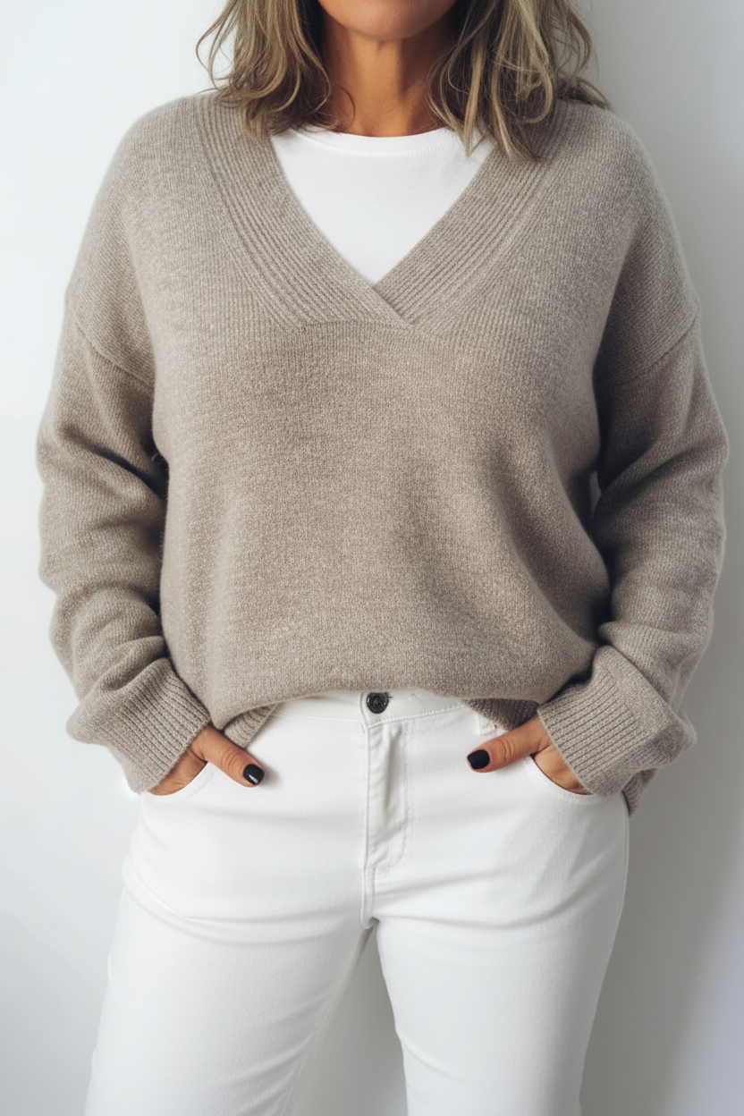Elegant Oversized Women’s V-Neck Sweater